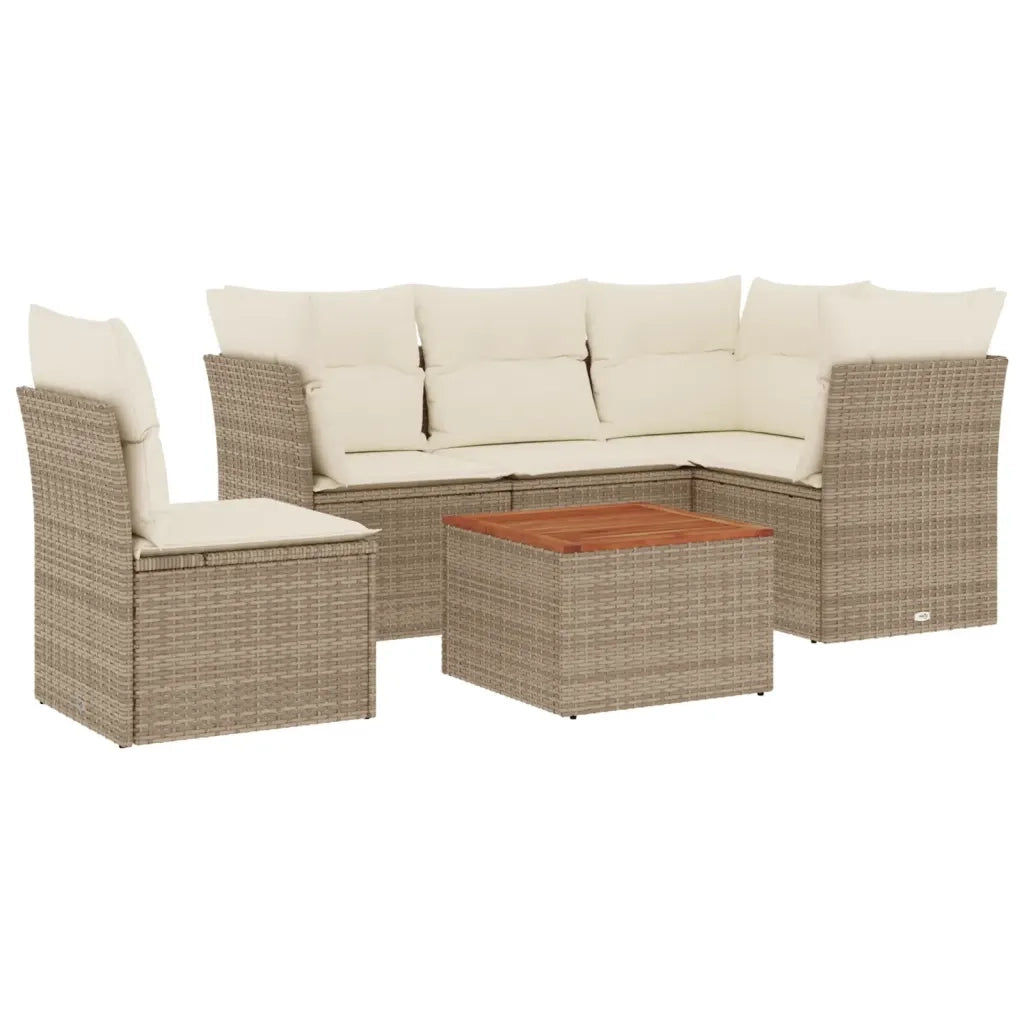 Set Divano da Giardino 6 pz con Cuscini Beige in Polyrattan
