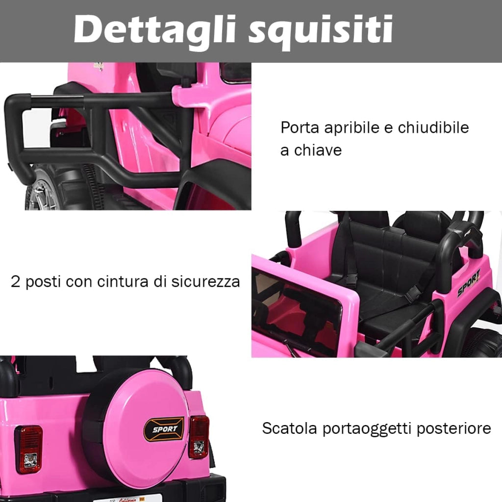 Auto Macchina Elettrica per Bambini 12V, Veicolo Elettrico a Batteria a 2 Posti, con Telecomando 2,4 G, Porta USB e AUX, per Bambini 3+ Anni (Rosa)
