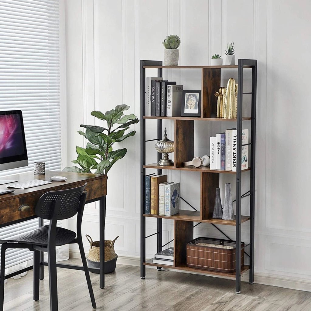 Libreria loft industriale in metallo e legno rustico
