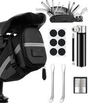 Kit di riparazione bicicletta - Zadeltas - Multitool pompa bicicletta - Riparare in viaggio - 16-in-1 strumento - 120 psi pompa - Nero