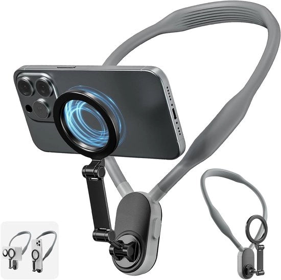 Supporto magnetico collo per telefono | Supporto selfie per telefoni POV | Supporto collo MagSafe | Grigio
