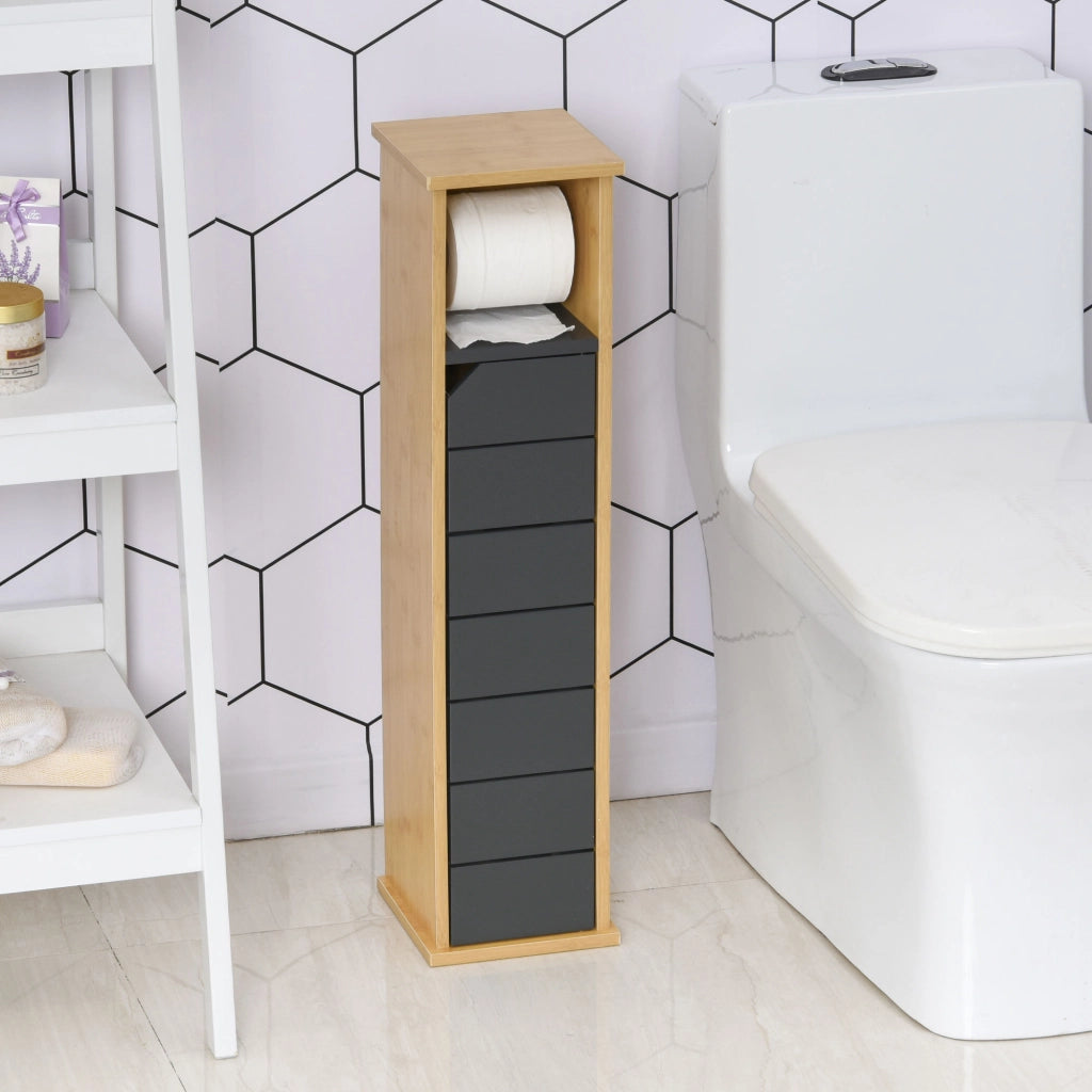 Mobile Bagno a Colonna con Porta Carta Igienica ¨C zephmum ¨C 18x18x75cm, Bamb¨´ e Grigio