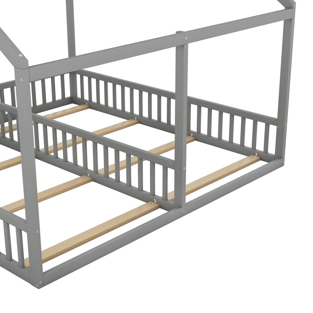 Letto a Casetta 2 Posti con Sponde; 90 x 200 cm x2; senza Materasso; in Pino e MDF; Grigio