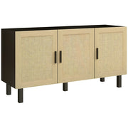 Armadio con ante a effetto canna, ripiani regolabili ¨C zephmum ¨C nero e legno naturale, 136x41x70 cm