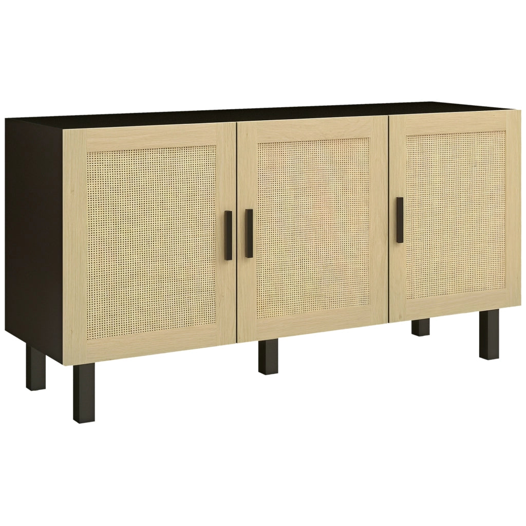 Armadio con ante a effetto canna, ripiani regolabili ¨C zephmum ¨C nero e legno naturale, 136x41x70 cm