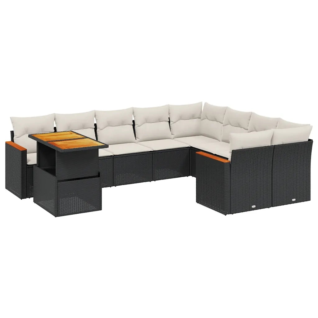 Set Divani da Giardino 10pz con Cuscini in Polyrattan Nero