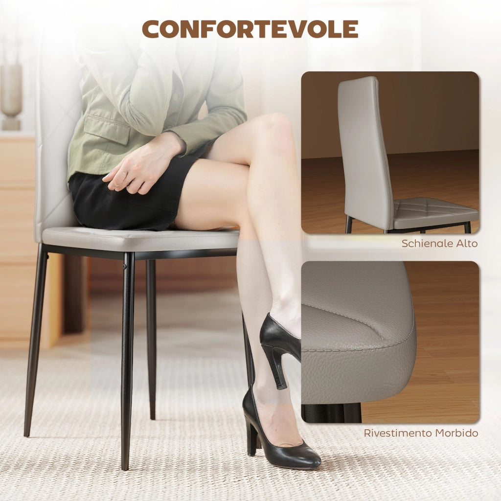Set 6 Sedie da Pranzo con Schienale Alto in Similpelle e Acciaio ¨C Zephmum ¨C Grigio 41x50x97 cm