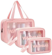 Cosmetico portatile, borsa trasparente per donne, organizzatore di bagno portatile impermeabile, borsa make-up con chiusura a righello e grande capacità per donne e uomini