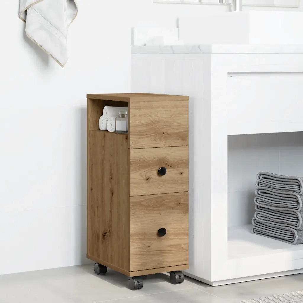 Mobile da Bagno Stretto con Ruote Rovere Artigianale Truciolato 855240