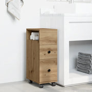 Mobile da Bagno Stretto con Ruote Rovere Artigianale Truciolato 855240