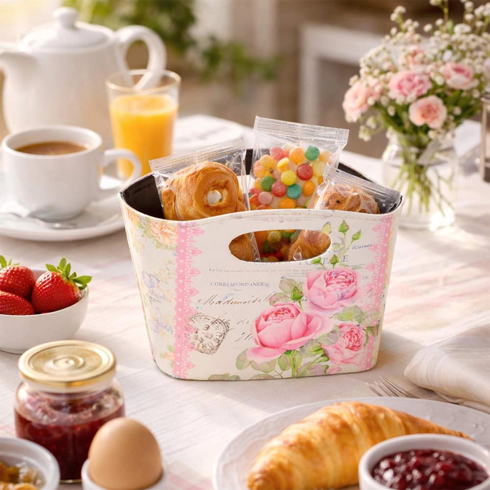 Borsette Flowers con manici fantasia rosa set 3 cm 19,5 x 8,5 x h 15,5