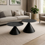 Set 2 tavolini da salotto rotondi Punto con piano effetto marmo nero e gambe in metallo nero