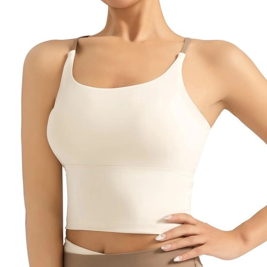 Top da donna sportiva a manica corta - adesivo - senza maniche - casual - tank top corto - con spaghettini - leggero e ad alta evaporazione