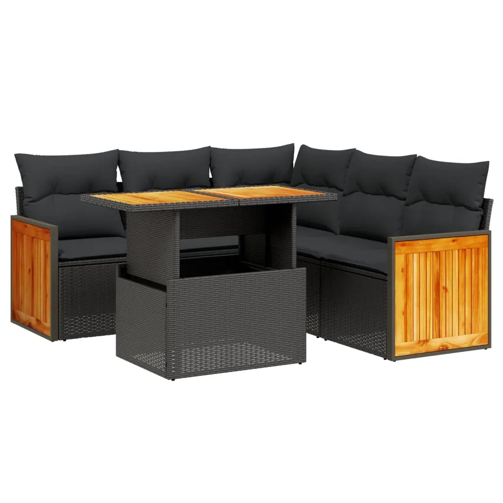 Set Divano da Giardino 6 pz con Cuscini Nero in Polyrattan 3273953