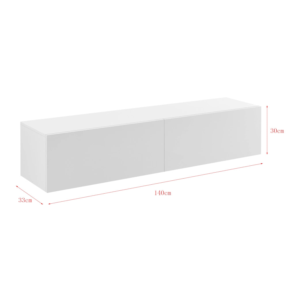 Mobile Pensile Porta TV Evaton da Parete 140 x 33 x 30 cm - Bianco Lucido [en.casa]