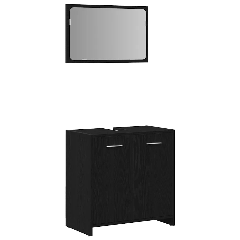 Mobile da Bagno con Specchio Rovere Nero in Legno Multistrato 862014