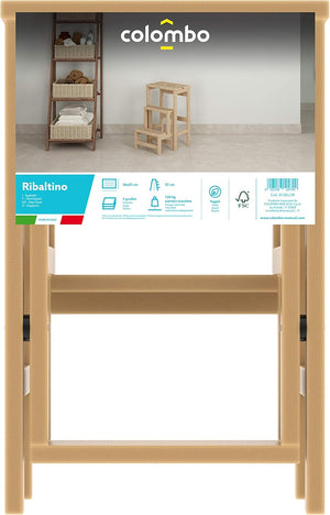 Sgabello faggio a 3 gradini H57 Cm ribaltabile salvaspazio, RIBALTINO COLOMBO