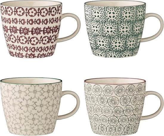 Set di tazze da caffè con manico, grigio verde blu, ceramica, confezione da 4 pezzi