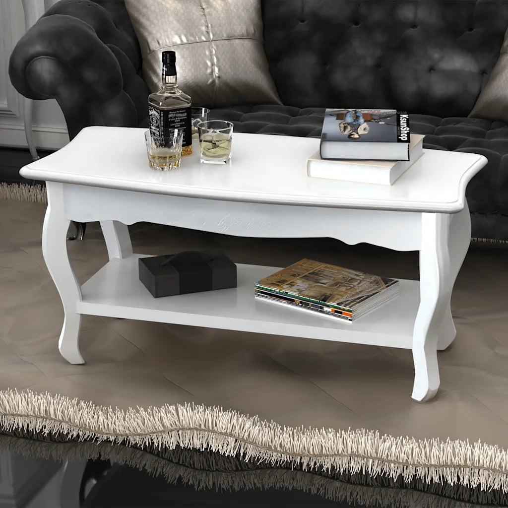 Tavolino da Salotto con 2 Ripiani in MDF Bianco 60629