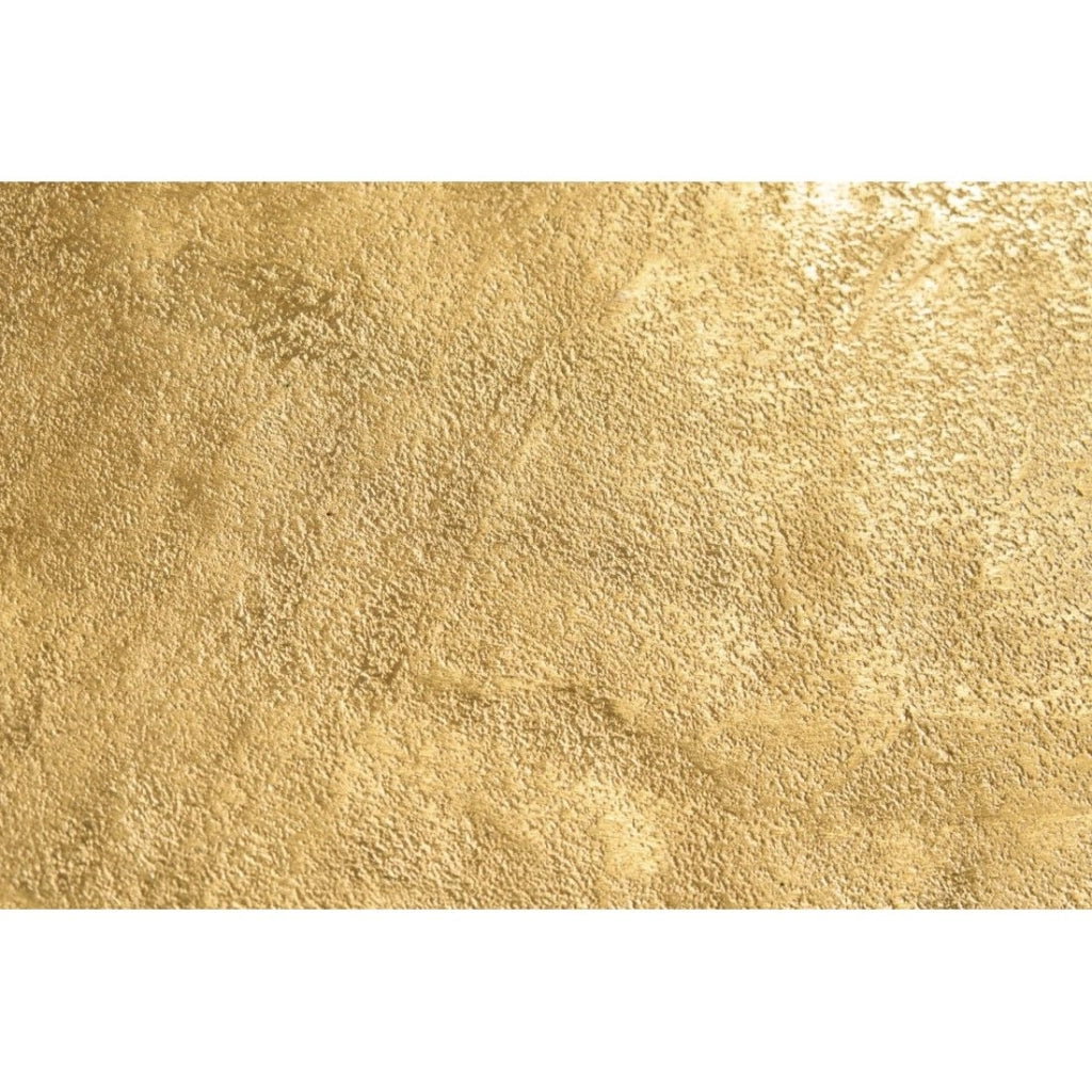 Tavolino METRIX rotondo 73 cm dorato con motivo geometrico - Tavolino design in alluminio con piano effetto legno