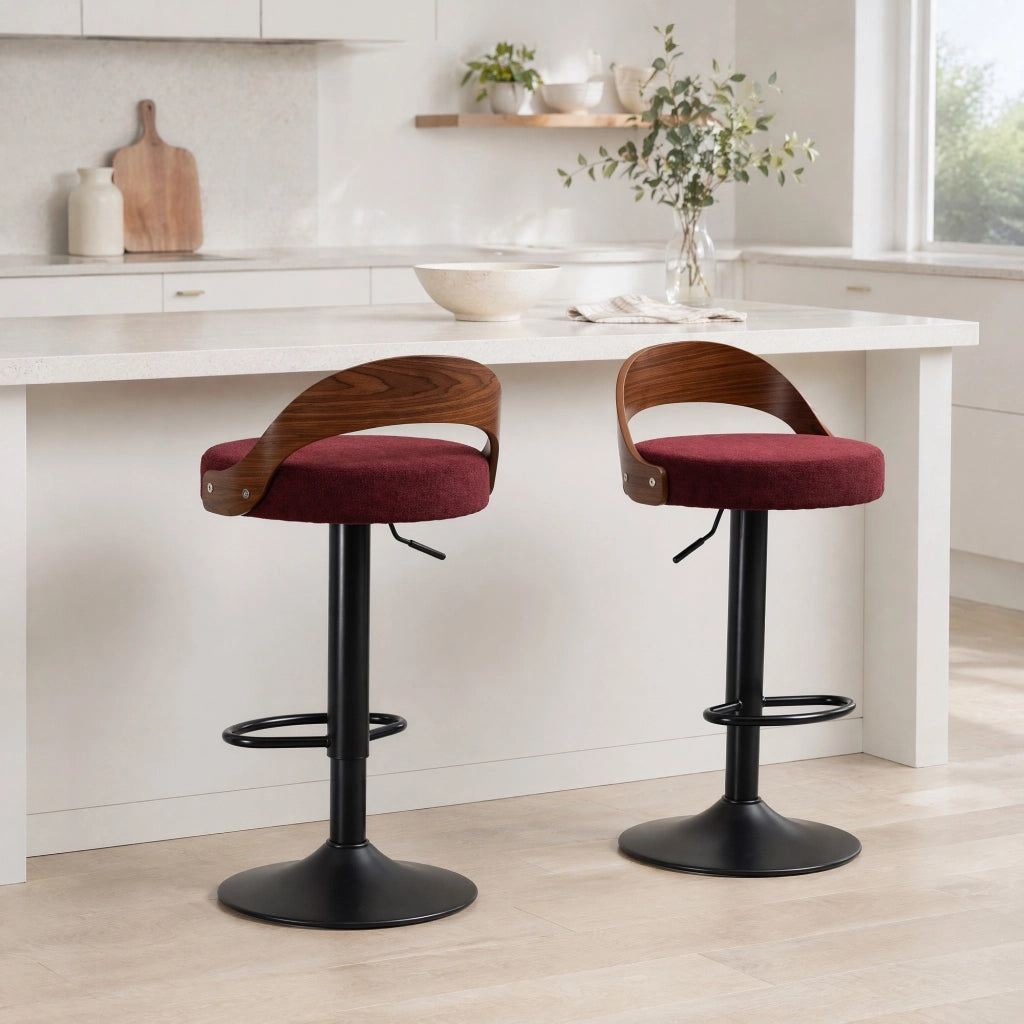 SGABELLO AL BAR GIREVOLE 360° REGOLABILE IN ALTEZZA SET DA 2 PEZZI LINO WINE RED