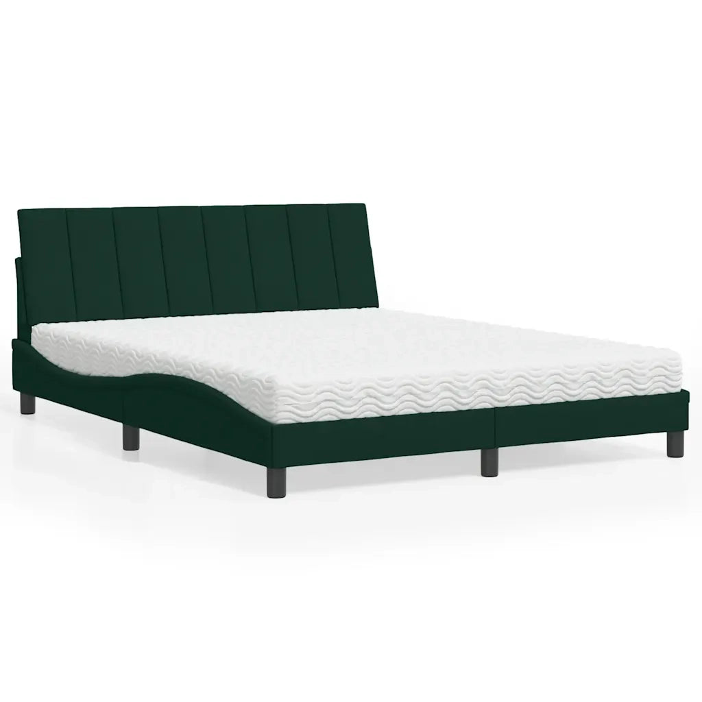 Letto con Materasso Verde Scuro 160x200 cm in Velluto