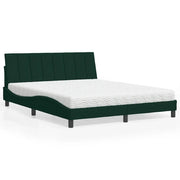 Letto con Materasso Verde Scuro 160x200 cm in Velluto