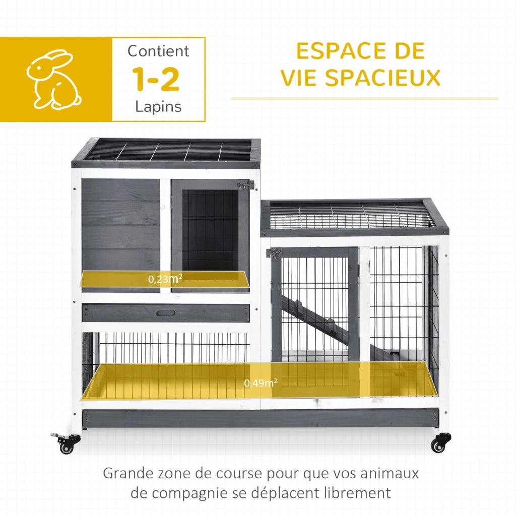Gabbia per conigli a 2 piani con ruote ¨C Minimal ¨C grigio bianco 100x50x50