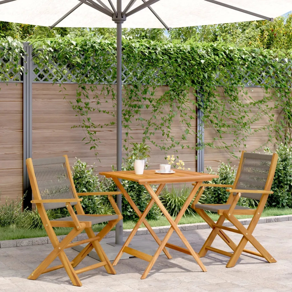 Set da Bistrot 3pz | Set Salotto da Giardino Grigio in Polipropilene e Legno Massello