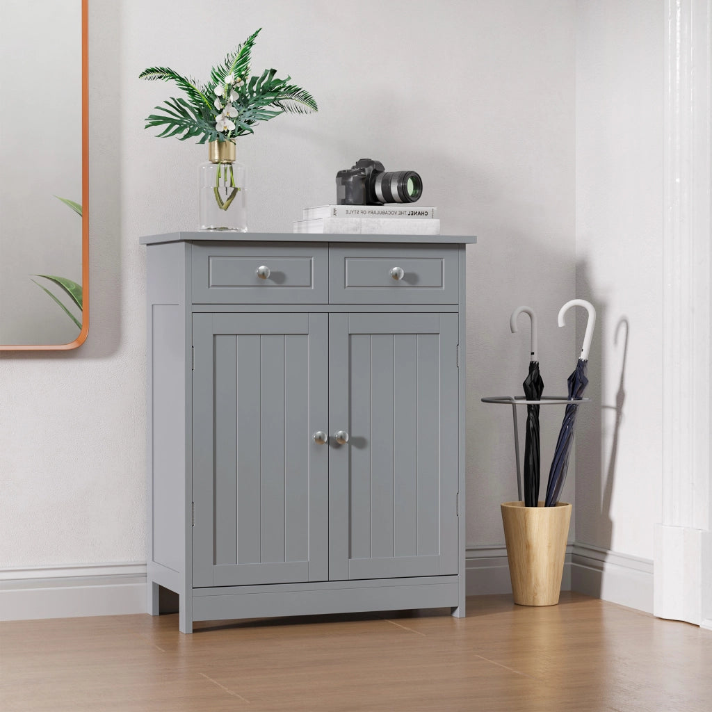 Mobile Bagno con 2 Cassetti Anta e Ripiano Regolabile ¨C Zephmum ¨C Grigio 60x30x75 cm
