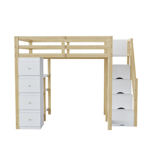 Letto a soppalco 140x200 cm - Xylo - Con cassetto e comodino, colore legno