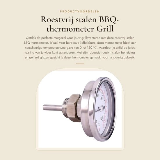 Termometro per BBQ in Acciaio Inossidabile - Visualizzazione Temperatura 0-120 ℃ - Alta Precisione - Montaggio Facile - Termometro per Griglia