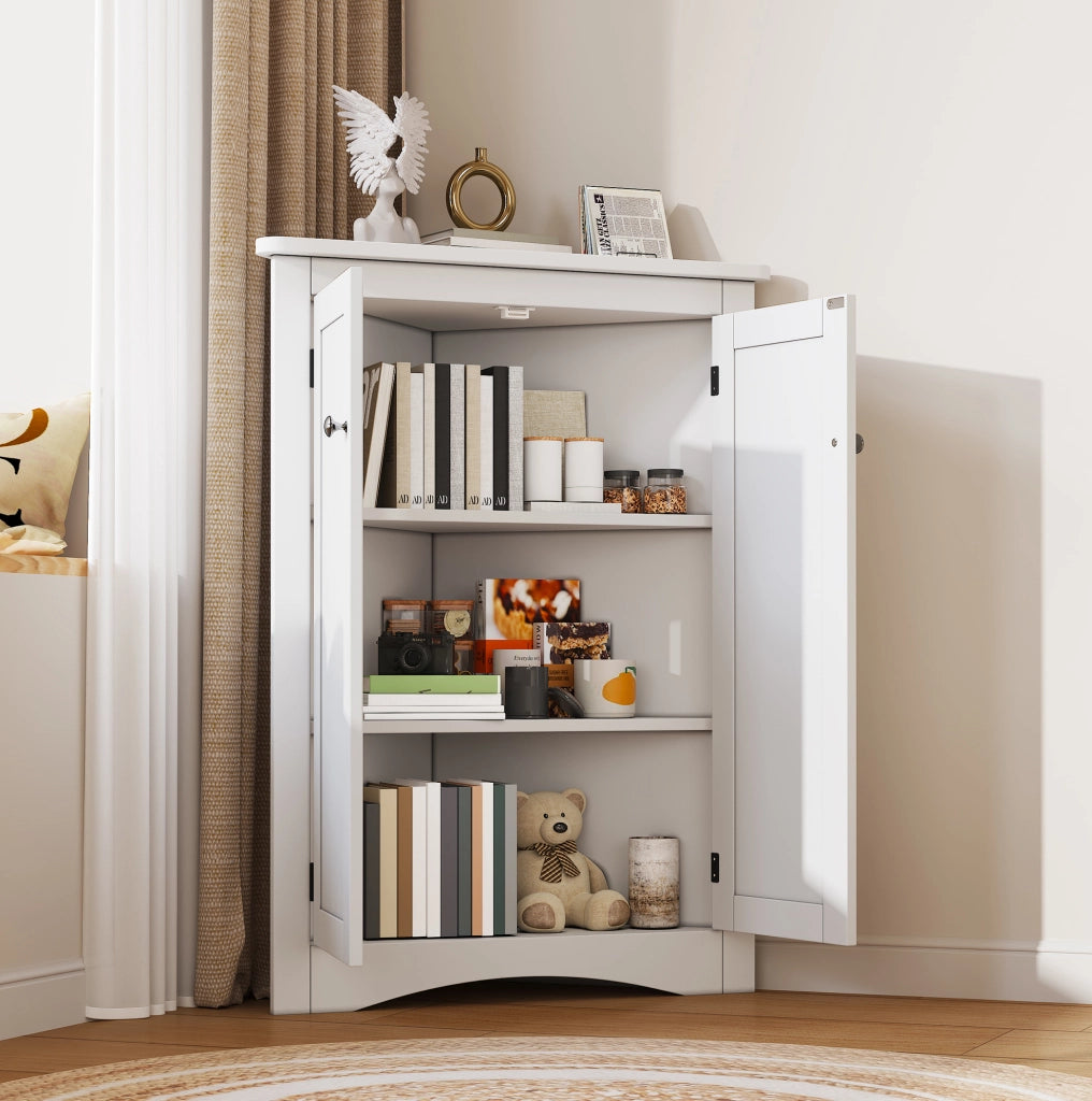 Mobile angolare 61;5 x 80 cm bianco in MDF; 2 ante e 3 vani interni