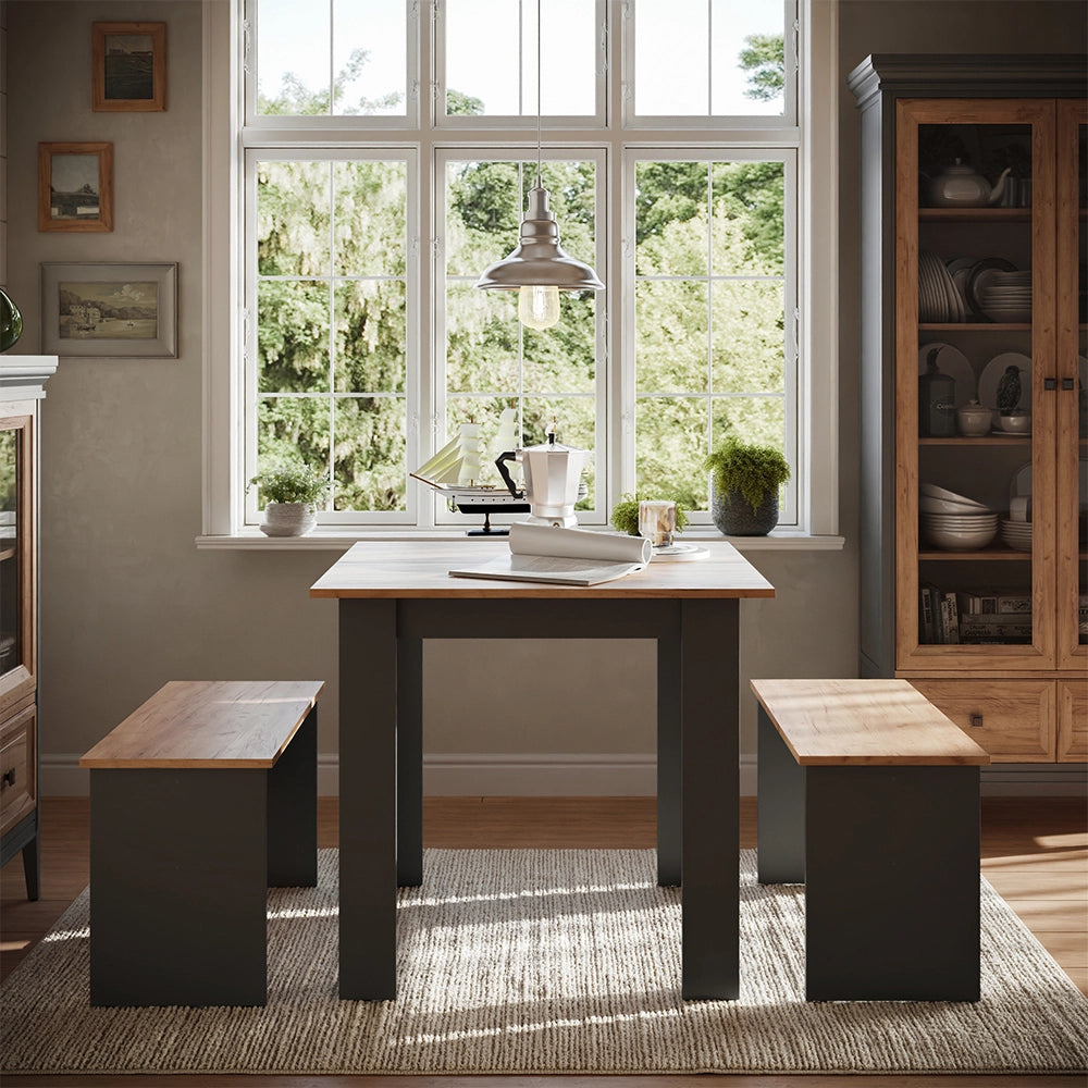 Vicco Set di tavoli da pranzo Antracite/quercia dorata 80 x 80 cm con 2 panche