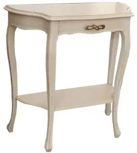Consolle sagomata in legno con cassetto Shabby chic avorio anticato