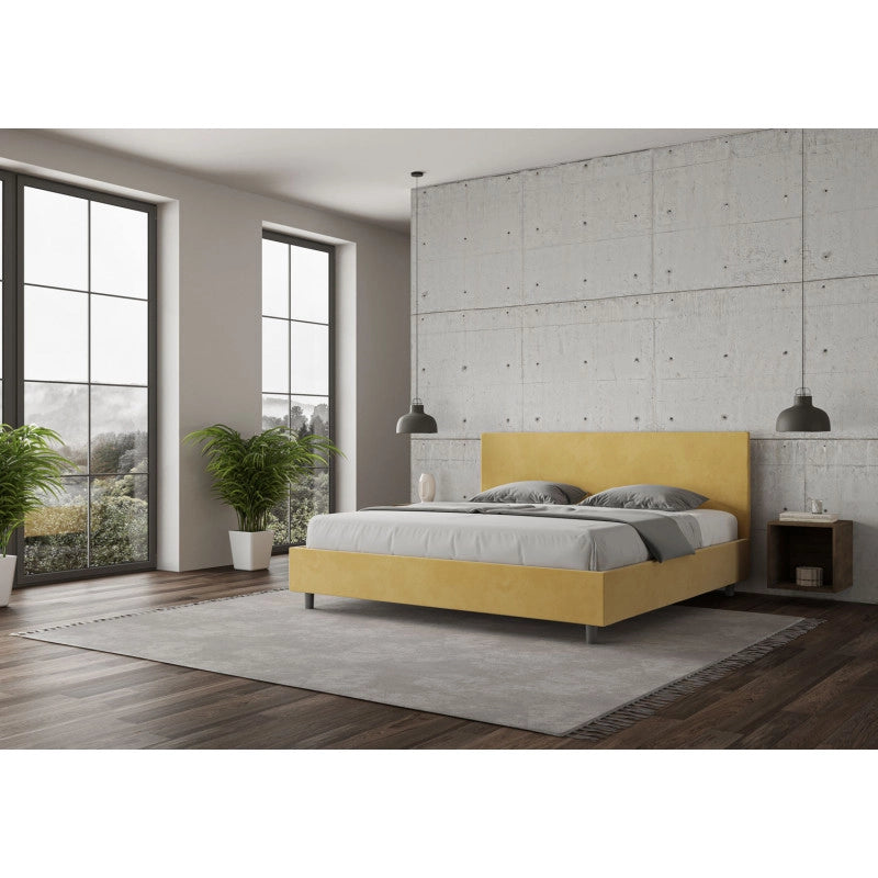 Letto imbottito Matrimoniale 200x210 cm Adele - Con rete,Microfibra,Ocra