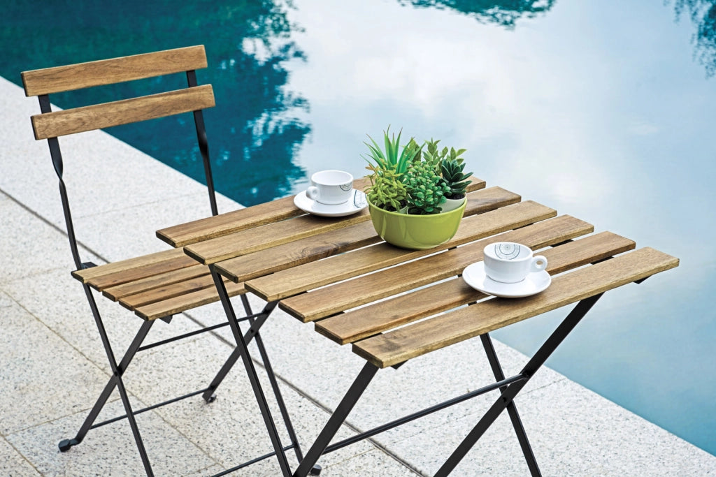 Cheonda - Set Bistrò In Ferro E Acacia Fsc Scura - 2 Sedie E Un  Tavolo 55X54 Cm 1 Pz