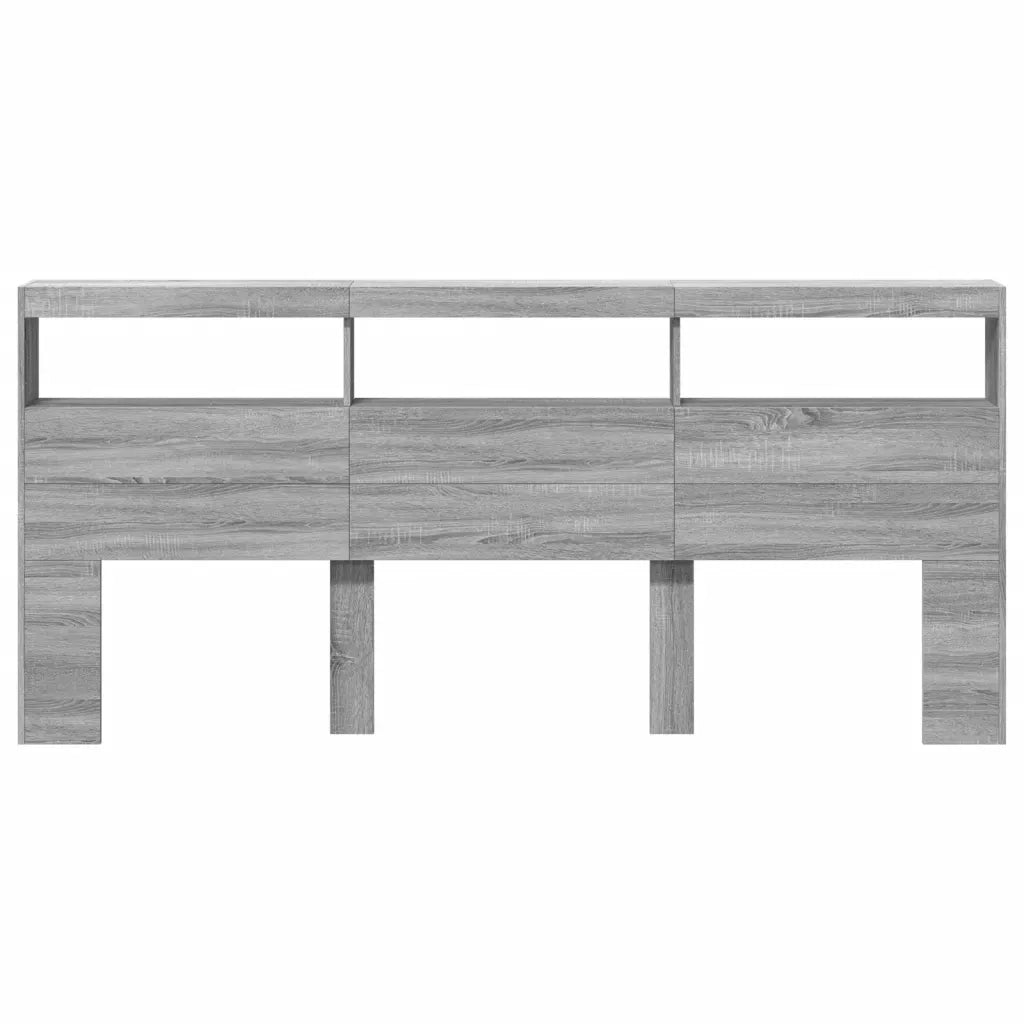 Testiera con Contenitore a LED-Testiera con Ripiani Grigio Sonoma 220x17x102 cm