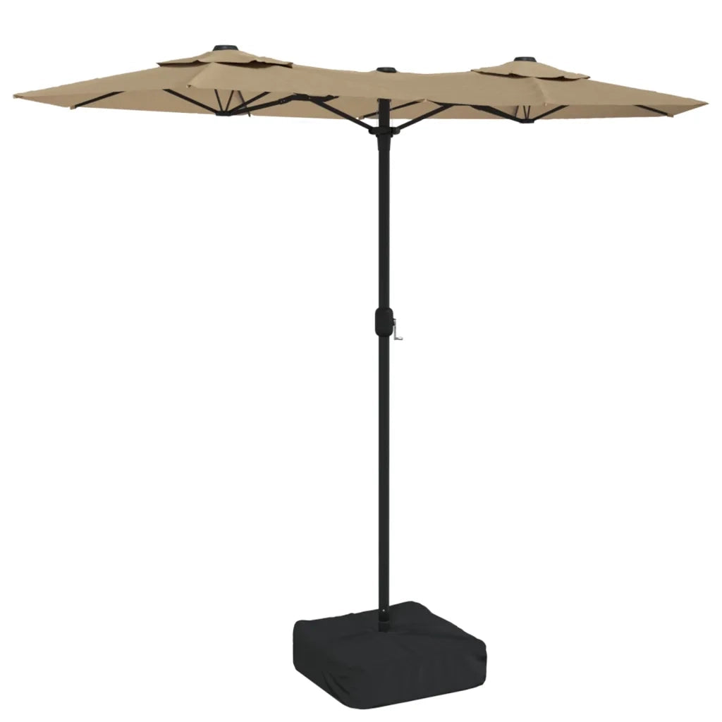 Ombrellone a Doppia Testa con LED Tortora 316x145 cm 362972