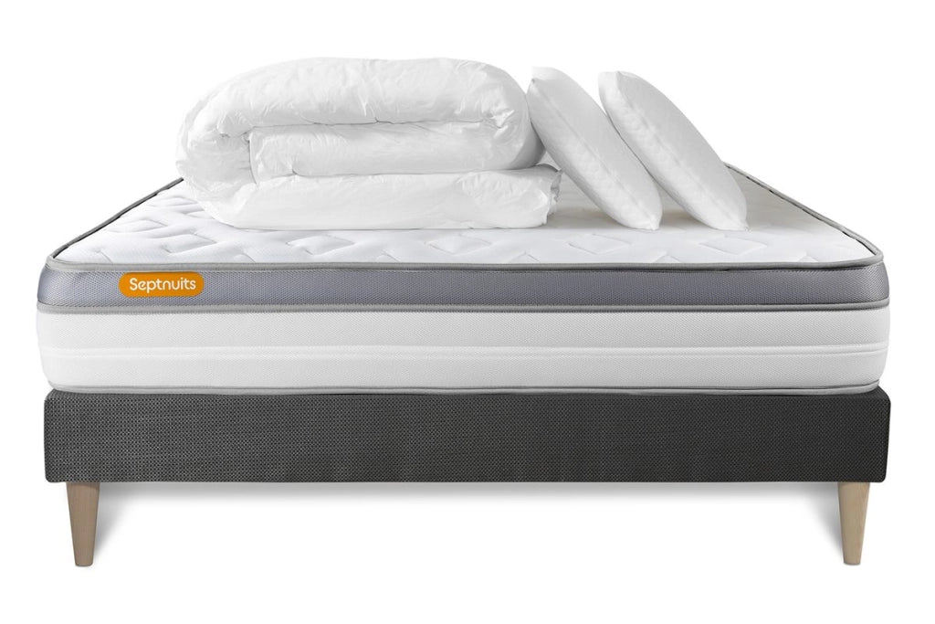 Pacchetto letto completo - Materasso 140x190cm + Box spring con doghe (kit) + 2 cuscini + Piumino - Memo Zen