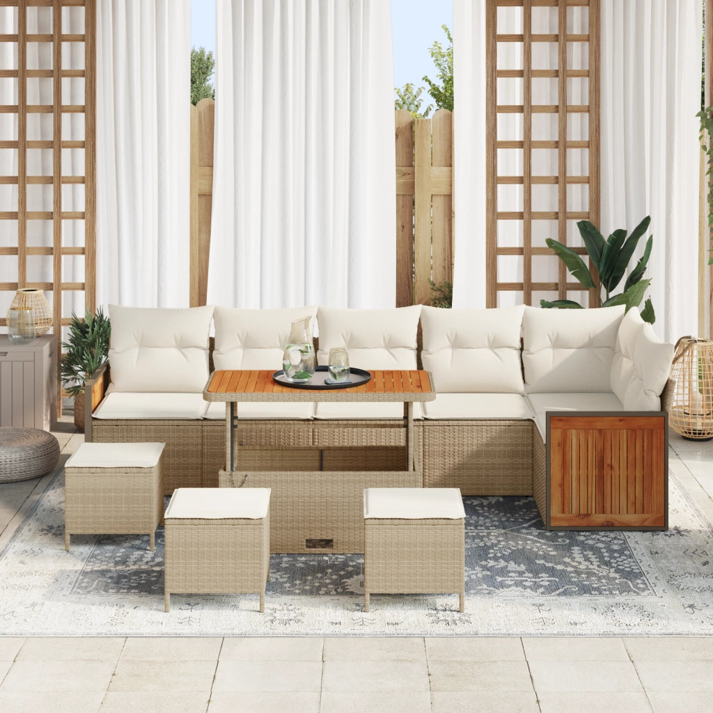Set di divani da giardino  10 pezzi con cuscini Beige in Polyrattan Legno di Acacia