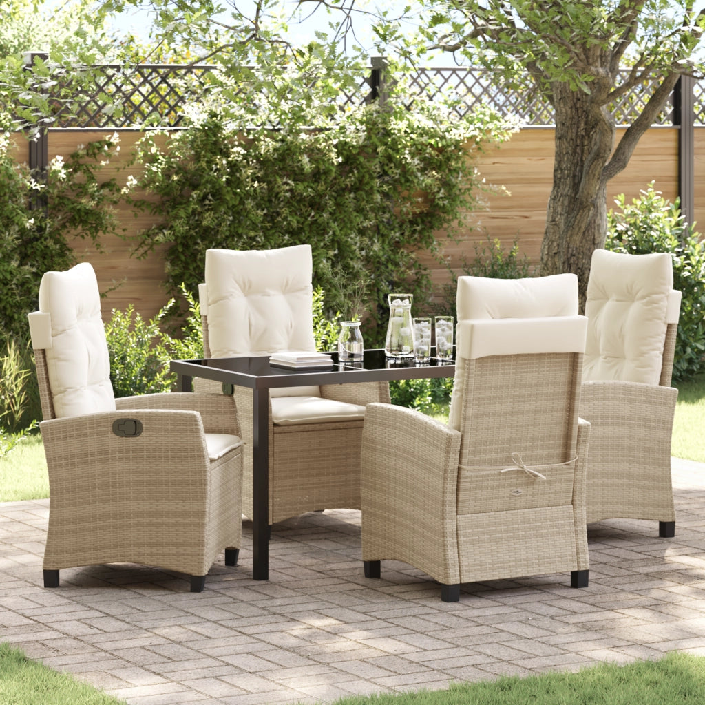 Set da Pranzo da Giardino 5 Pezzi con Cuscini Beige in Rattan Sintetico