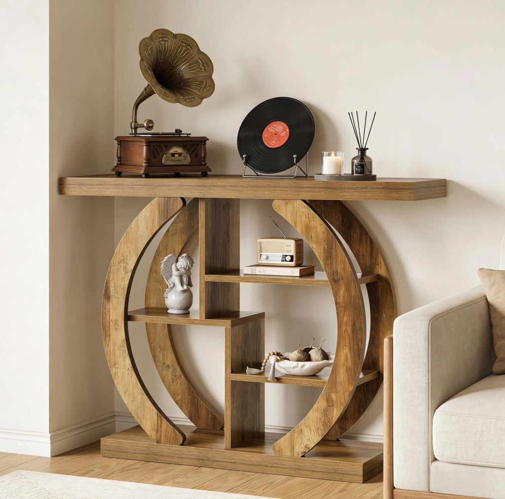 Tavolo consolle con 4 ripiani; 108 cm; in legno marrone