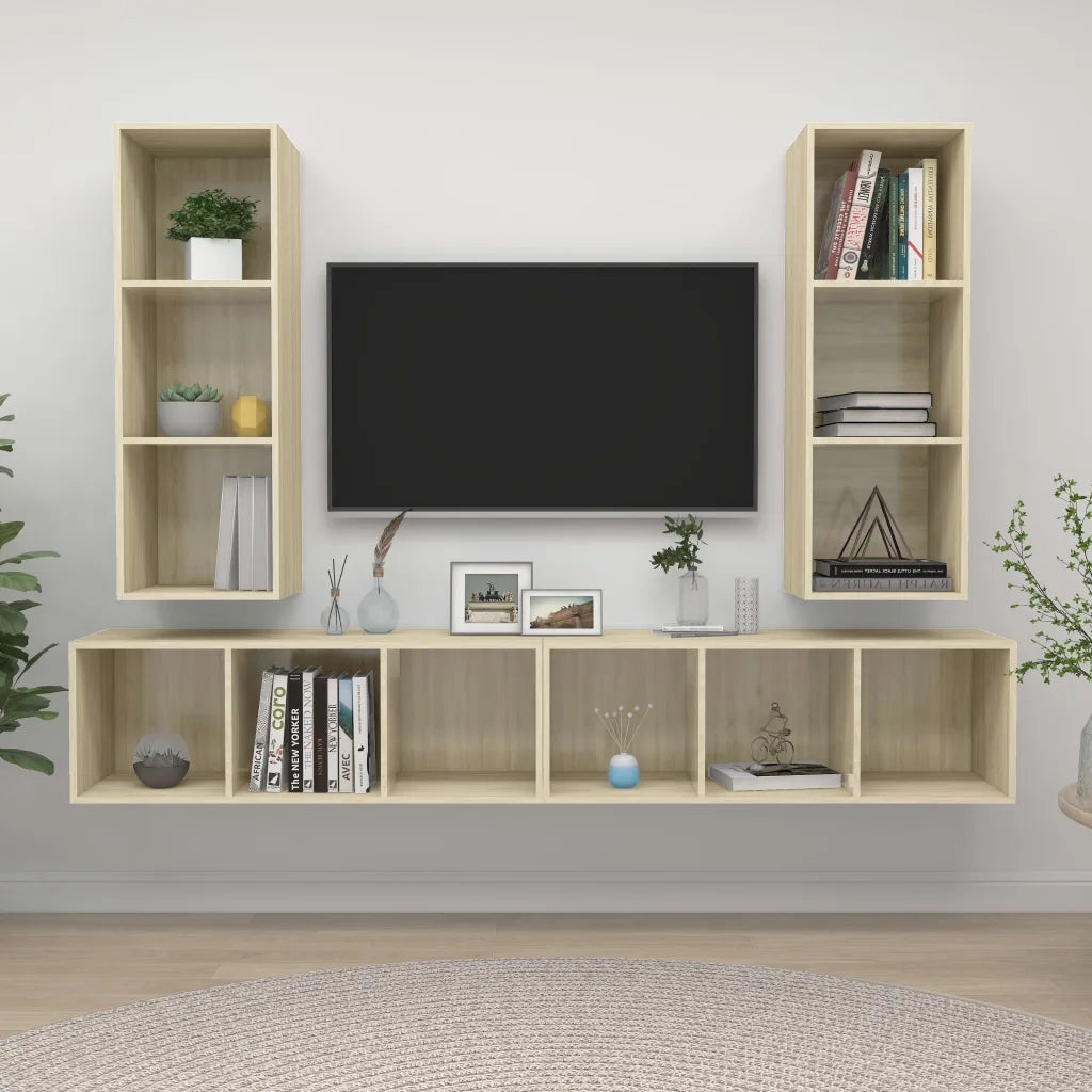 Mobile TV a Parete 4 pz-Set di 4 Mobile TV a Muro Rovere Sonoma in Truciolato 982499