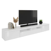 Mobile porta TV Animali, Credenza bassa da soggiorno a 3 ante, Base porta TV, 240x40h35 cm, Bianco lucido
