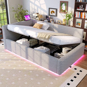Letto divano 90 × 200 cm con contenitore idraulico, LED, 2 USB et Type-C, senza materasso, in velluto grigio