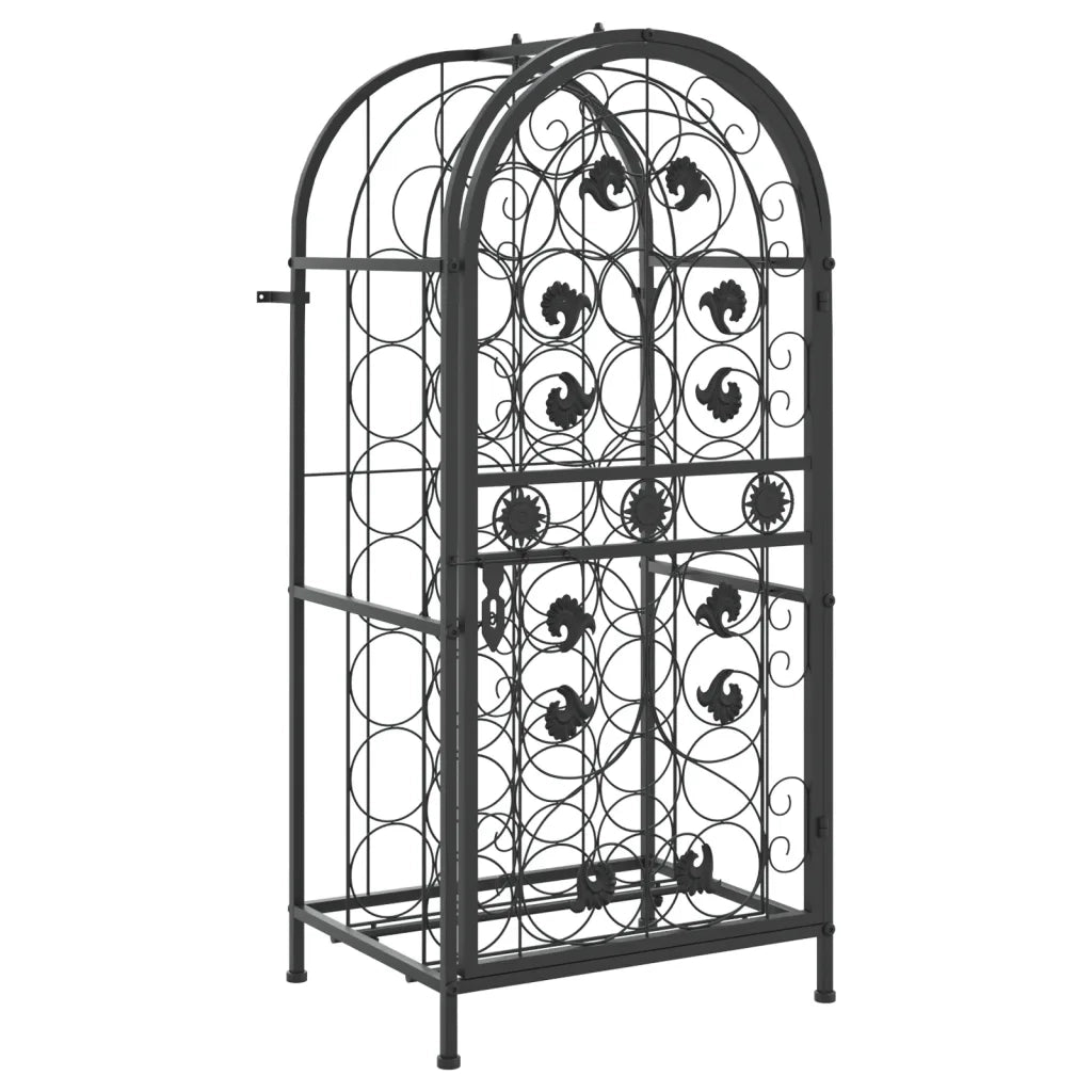 Portavini da 33 Bottiglie Nero 45x36x100cm in Ferro Battuto 358369