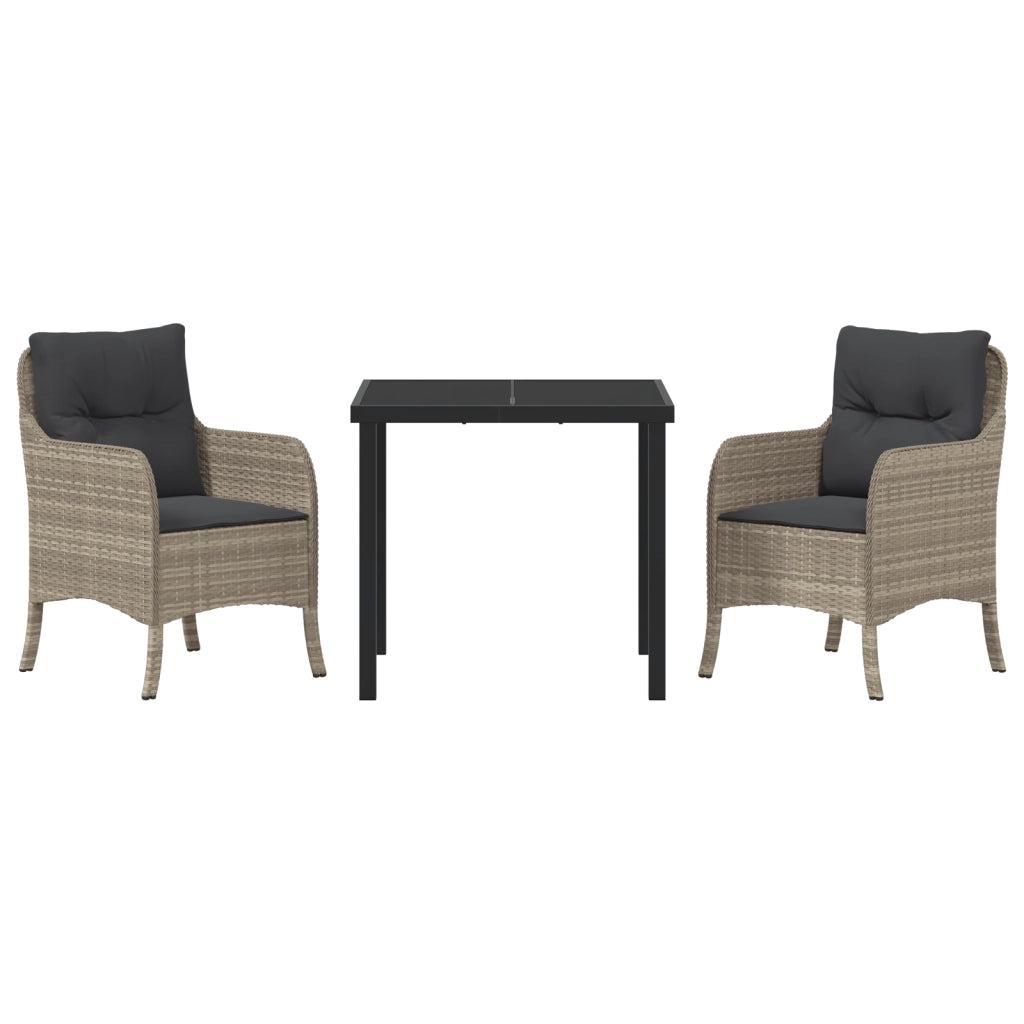 Set da Pranzo da Giardino 3 Pezzi con Cuscini Grigio Chiaro Polyrattan