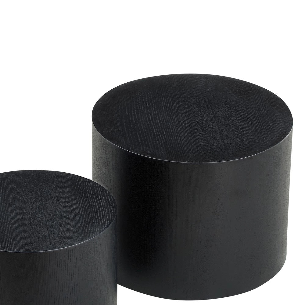 Set 2 Tavolini da Caff¨¨ Rotondi Impilabili ¨C MINIMAL ¨C Legno Naturale/Nero/Noce, ?48x38 + ?38x32 cm