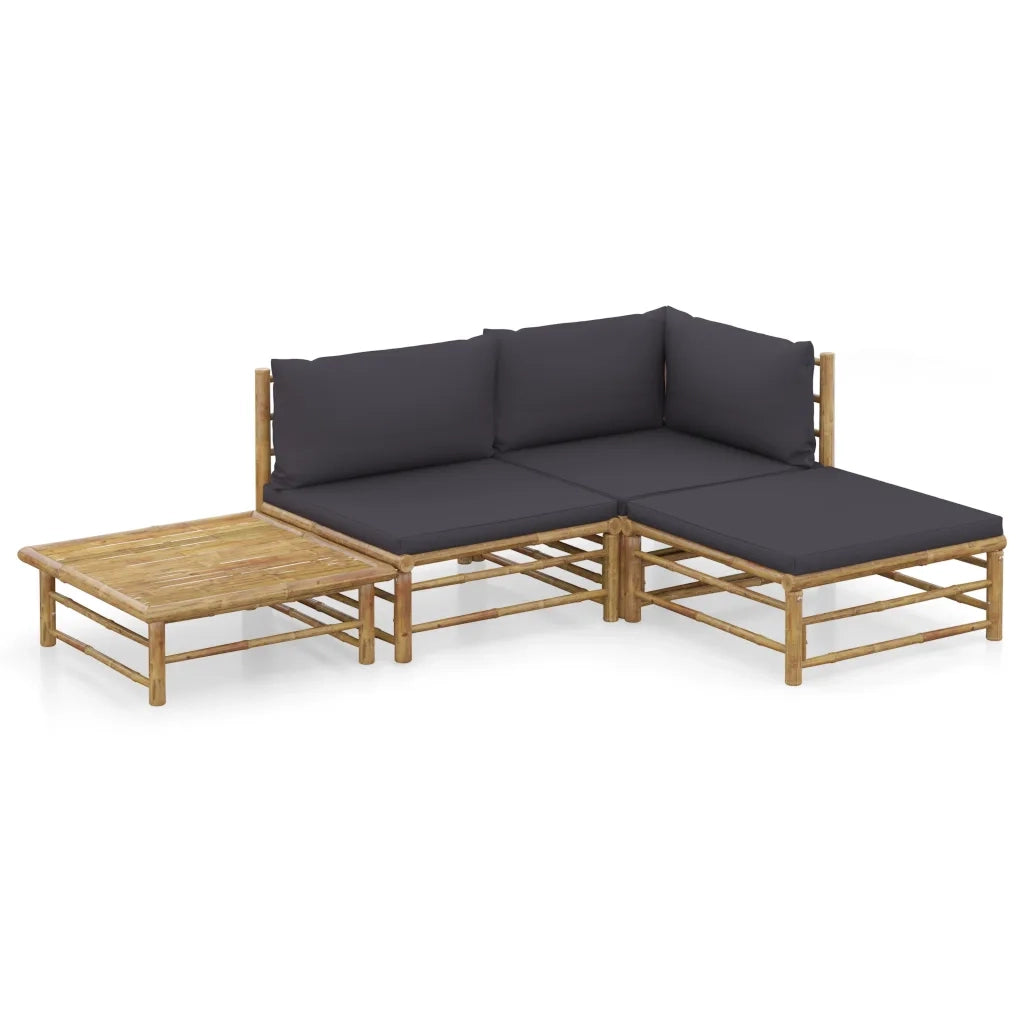 Set Divani da Giardino 4 pz con Cuscini Grigio Scuro in BambÃ¹ cod mxl 48644